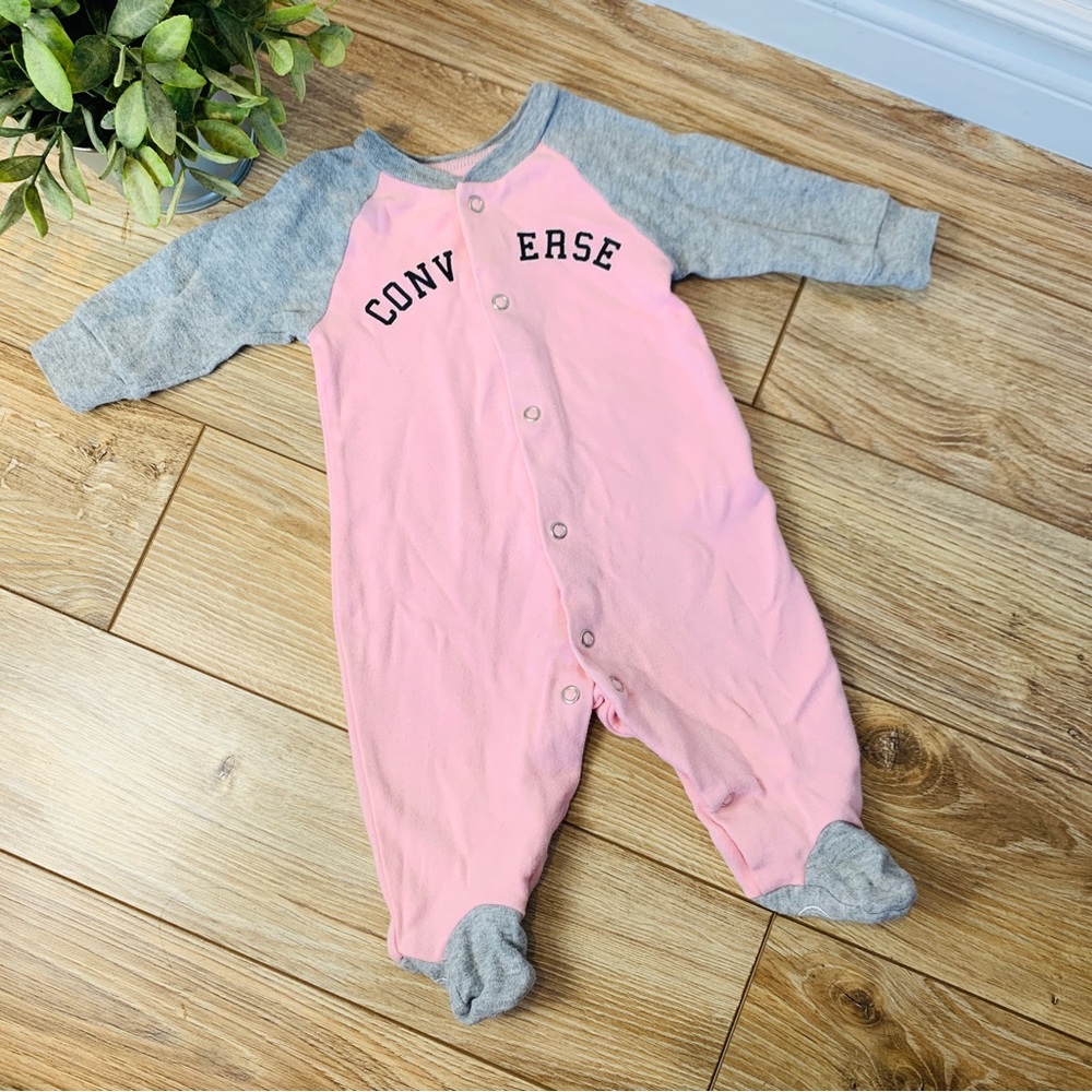 Converse Logo Baby Girl's Pink and Gray One Piece Onsie Footie - Size 3 months
